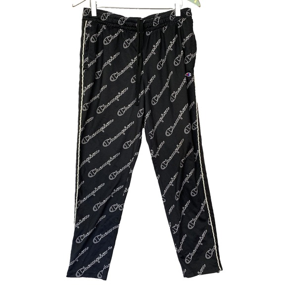 Champion Pants - Champion Womens Track Pants Allover Logo Print Size Large Black Pockets Jogger